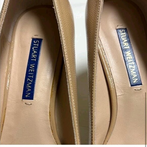 Stuart Weitzman Womens Patent Leather Point Toe Tan Heels - Picture 6 of 7